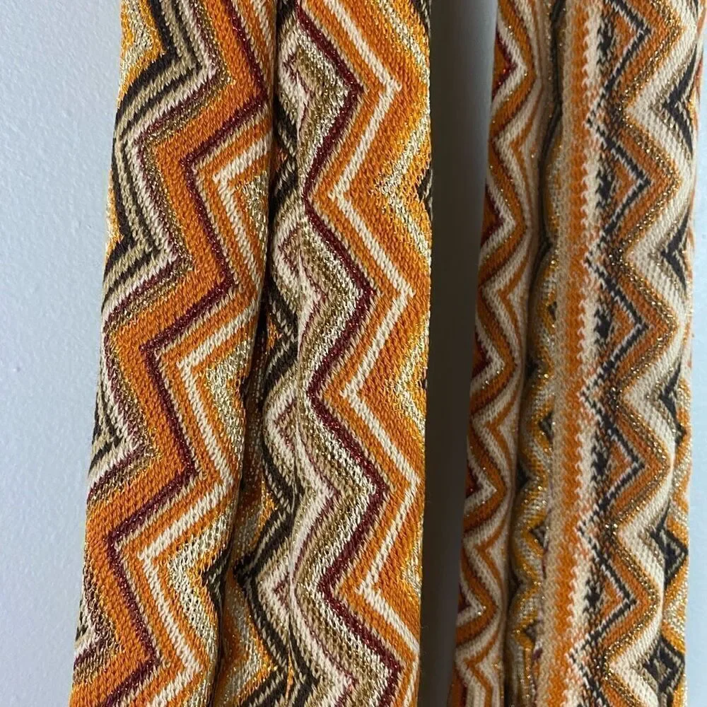 Missoni Wool Zig Zag Scarf With Fringe and Metallic Detail